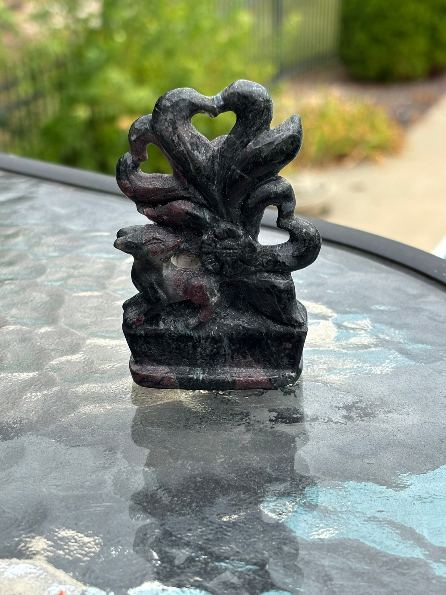 Arfvedsonite w/ Garnet 9 Tail Fox carving