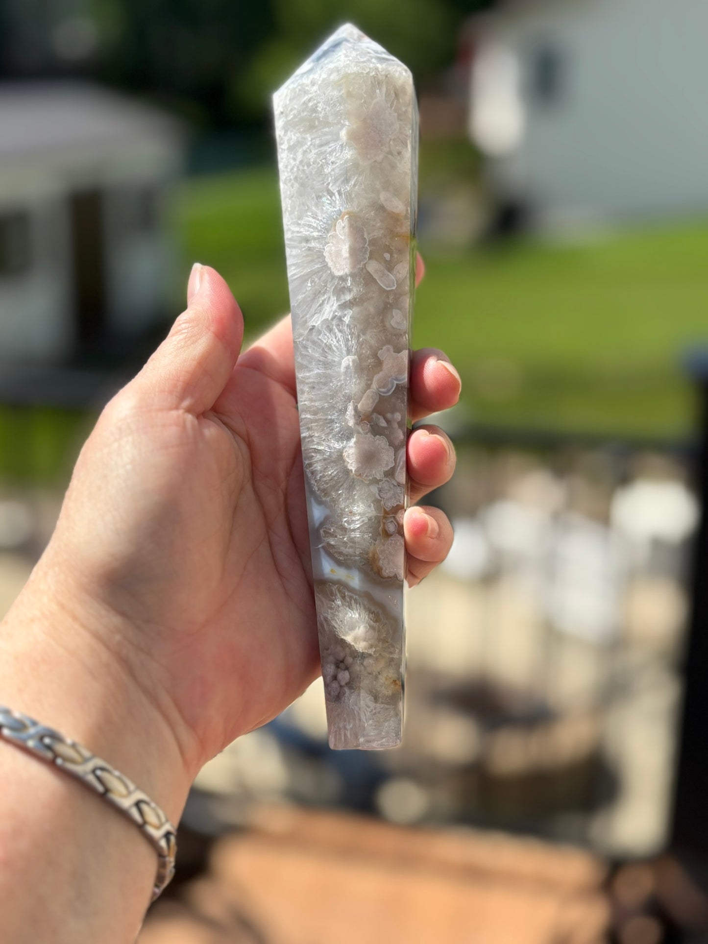Blue Flower Agate Wand