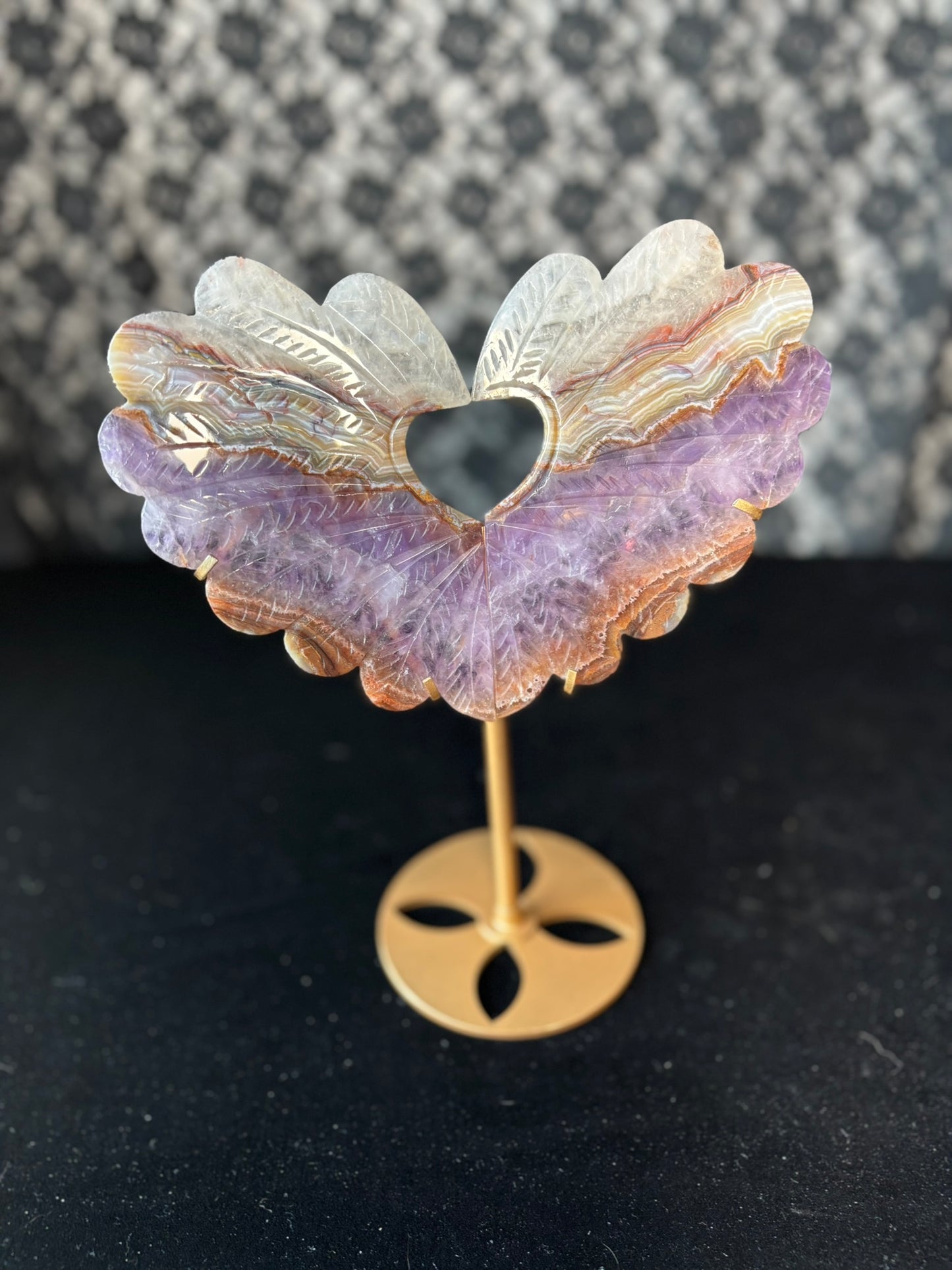 Amethyst Agate Heart Wings