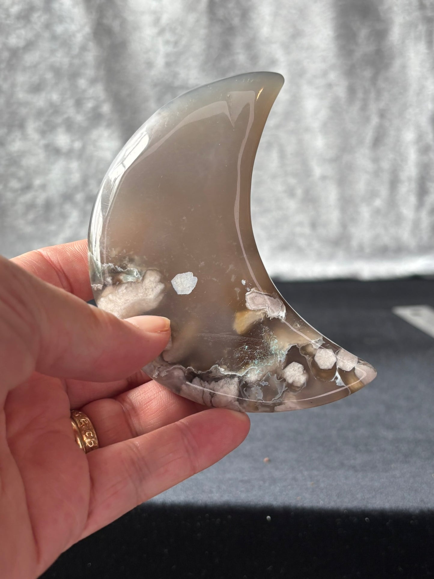 Black Flower Agate Moon