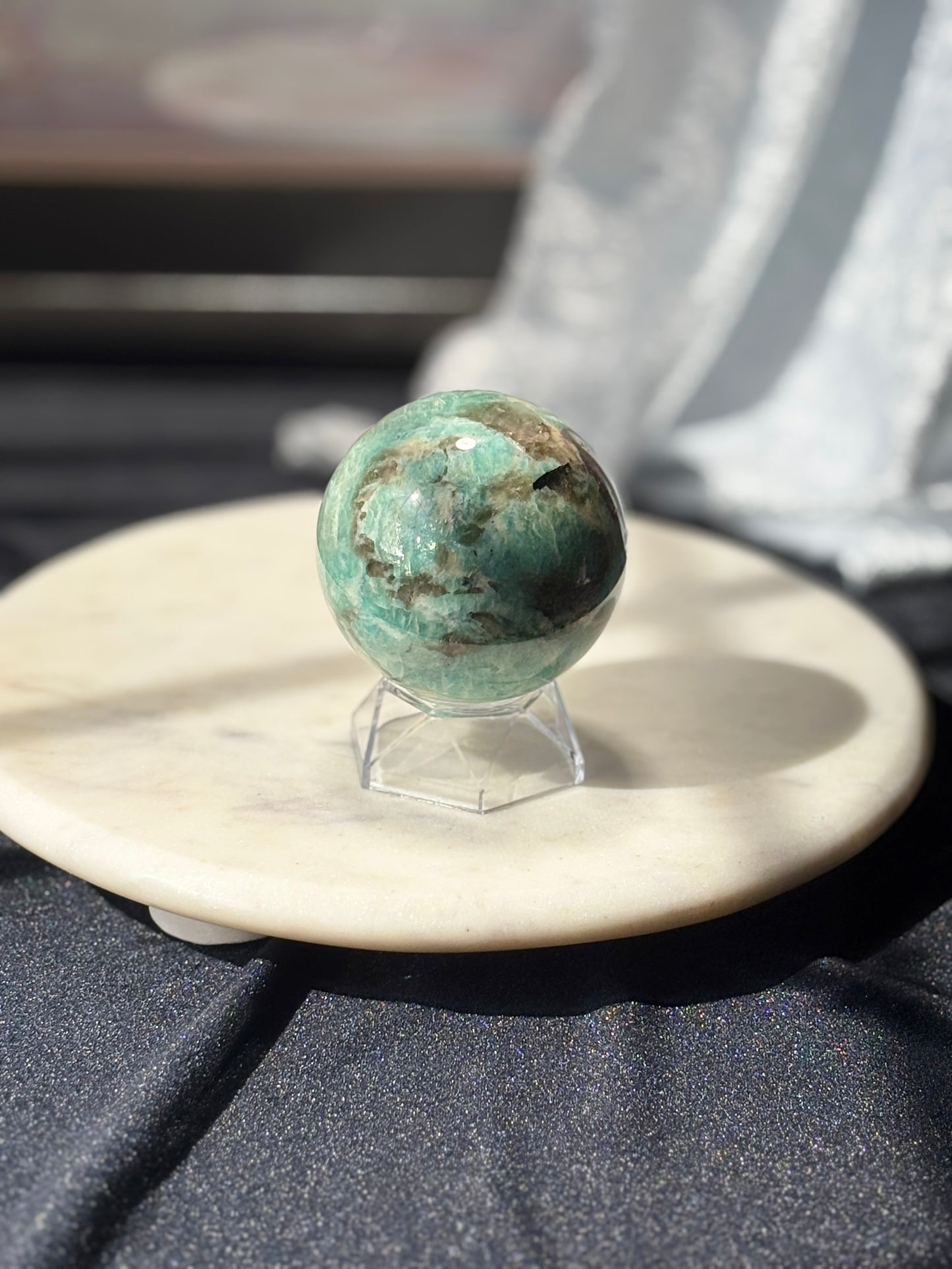 Amazonite w/ Smokey Quartz Sphere