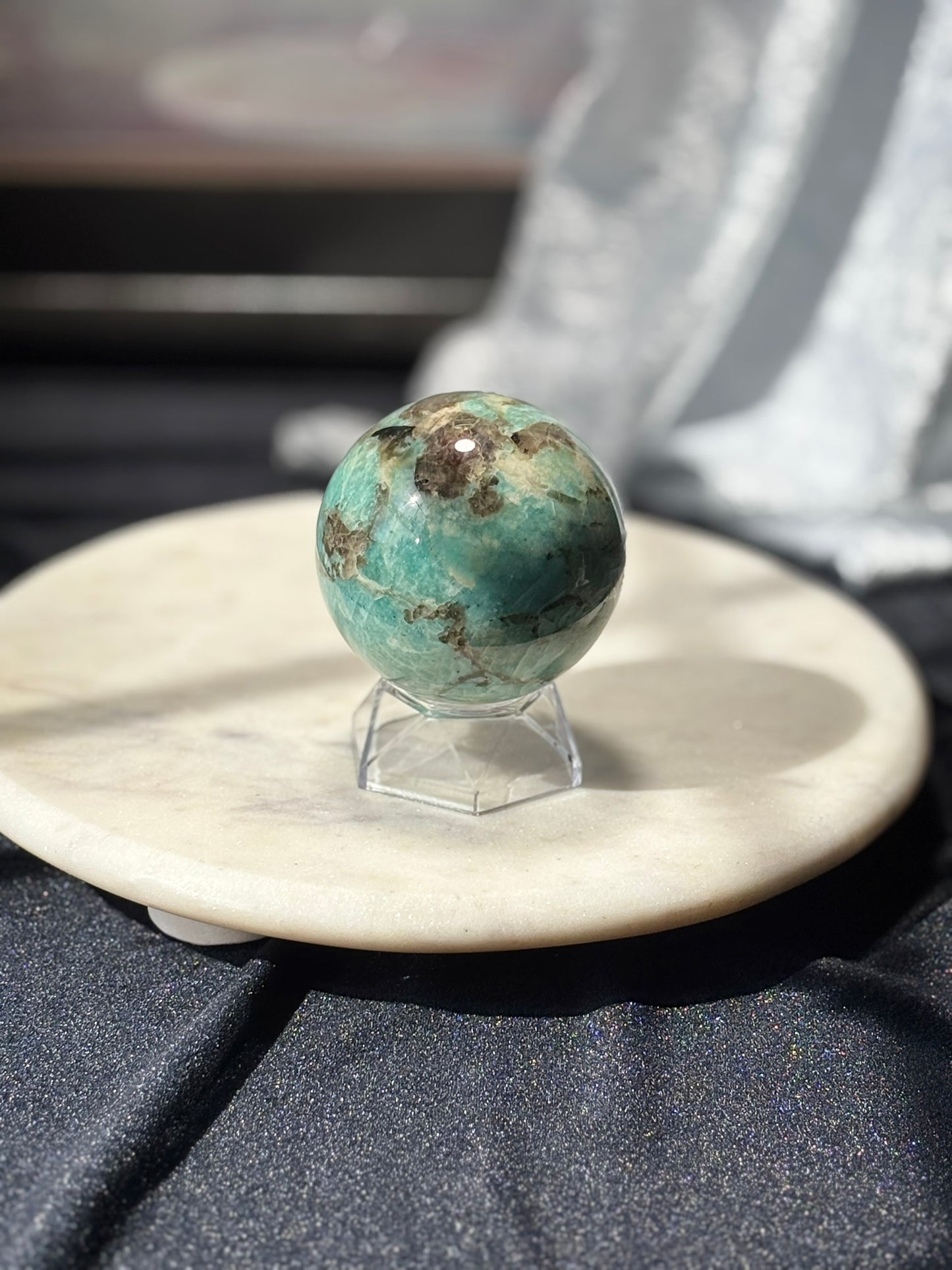 Amazonite w/ Smokey Quartz Sphere