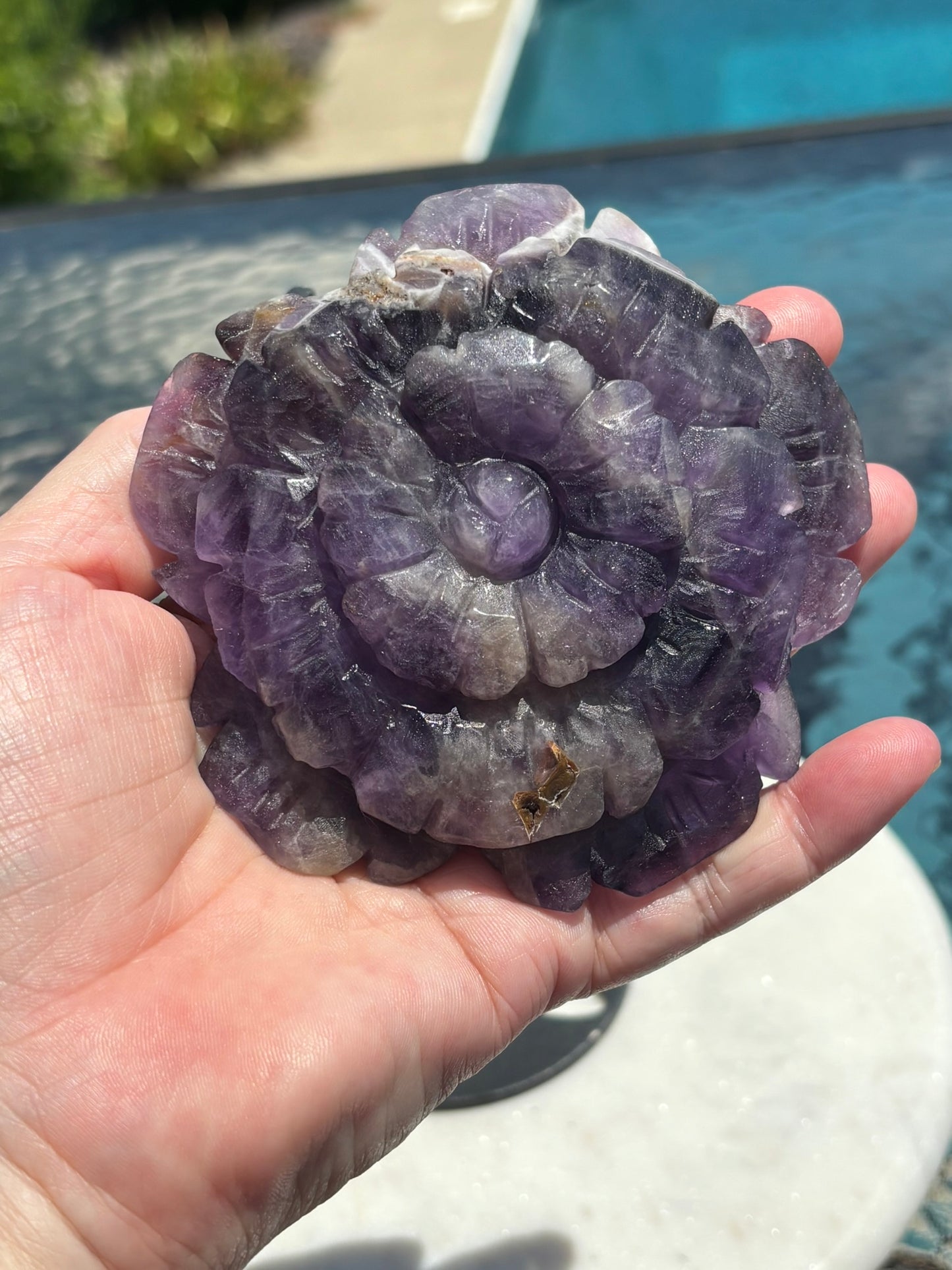 Amethyst Agate Rose Carving w. stand
