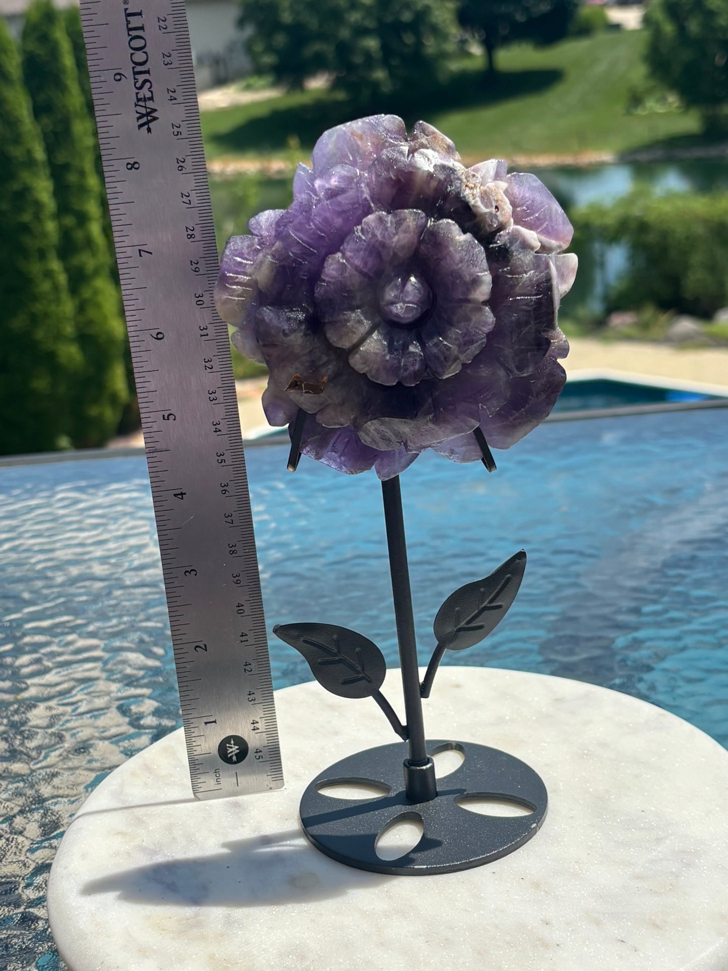 Amethyst Agate Rose Carving w. stand