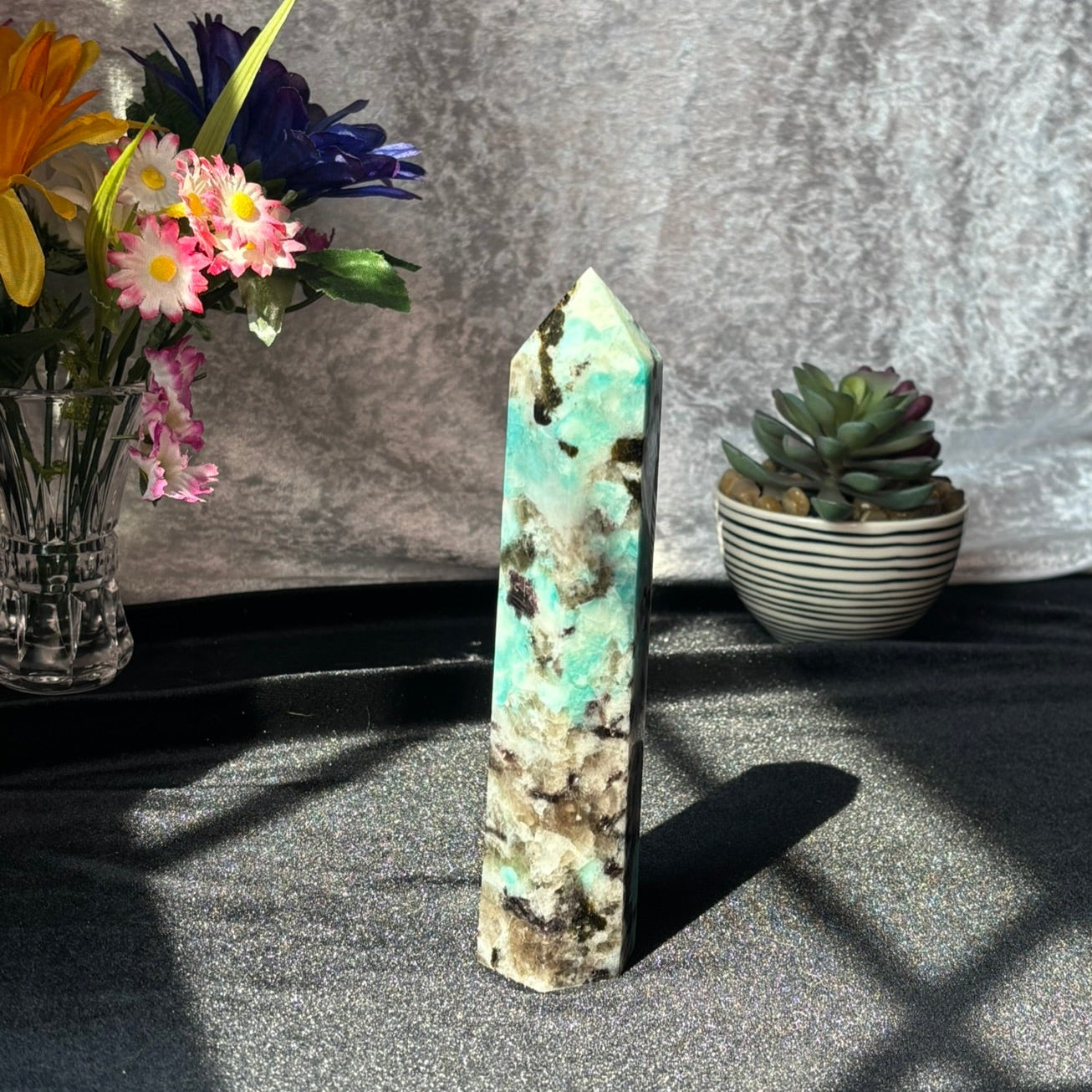 Amazonite w/ Smokey Quartz Tower