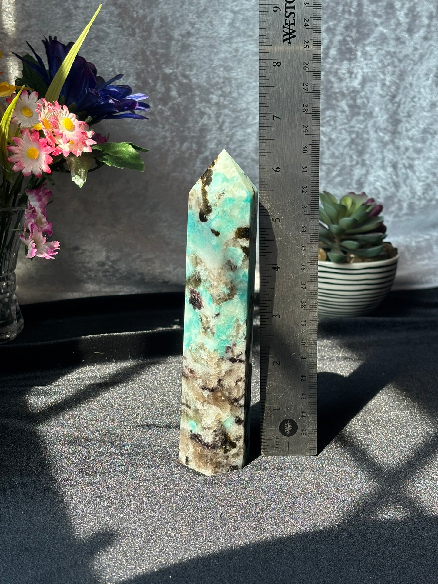 Amazonite w/ Smokey Quartz Tower