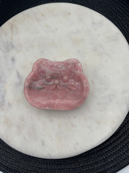Pink Opal Kitty Dish Carving