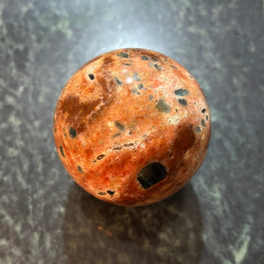 Orange Calcite w. Blue Apatite Sphere