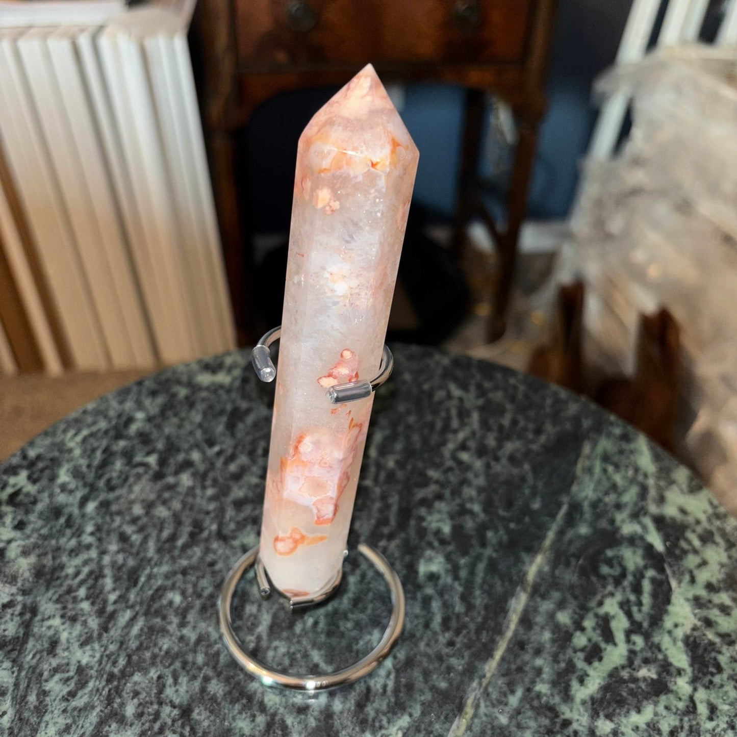 Pink flower Agate Double Point Wand
