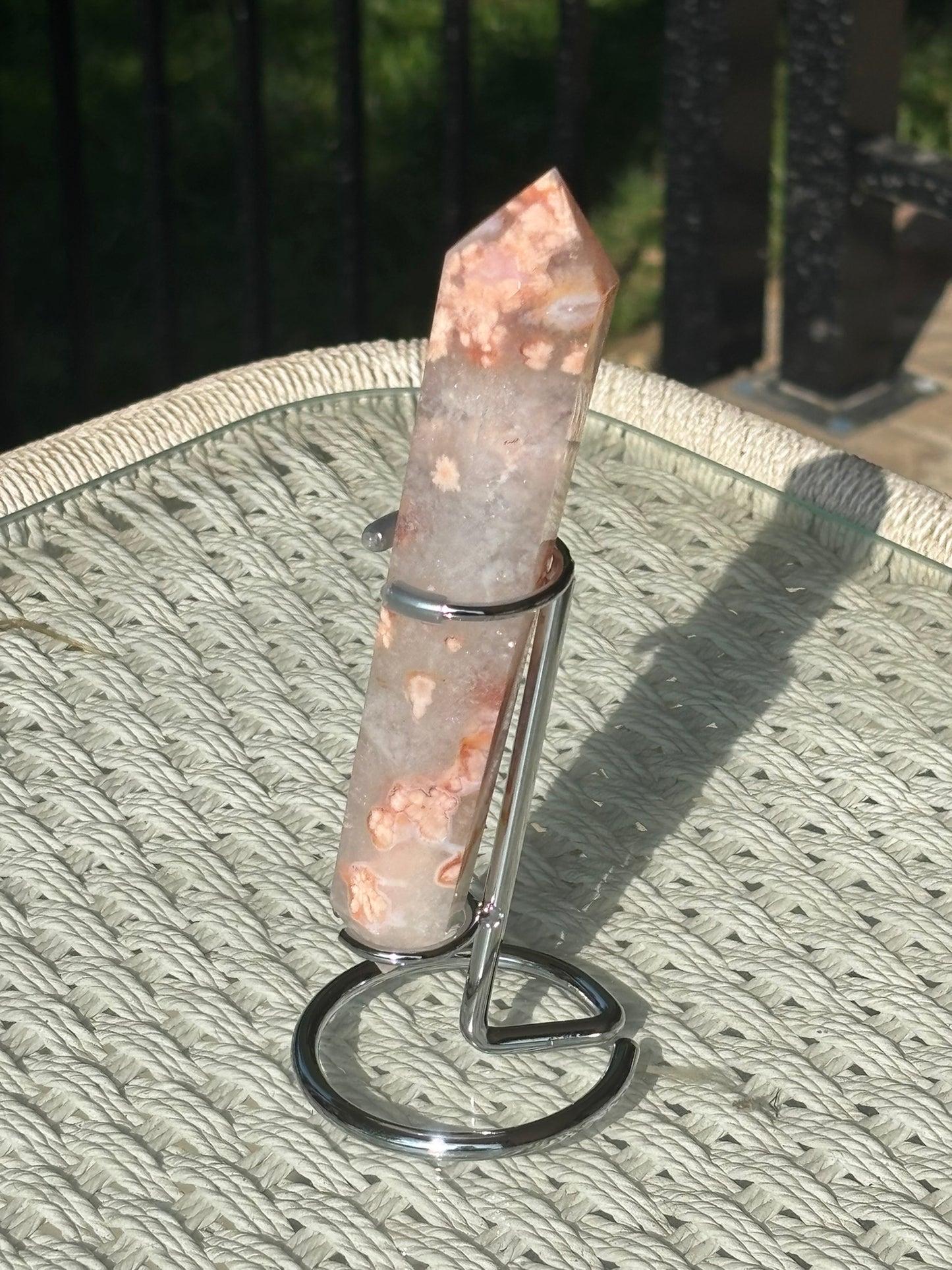Pink flower Agate Double Point Wand