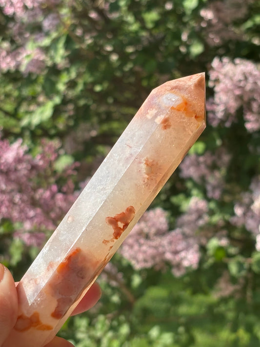 Pink flower Agate Double Point Wand