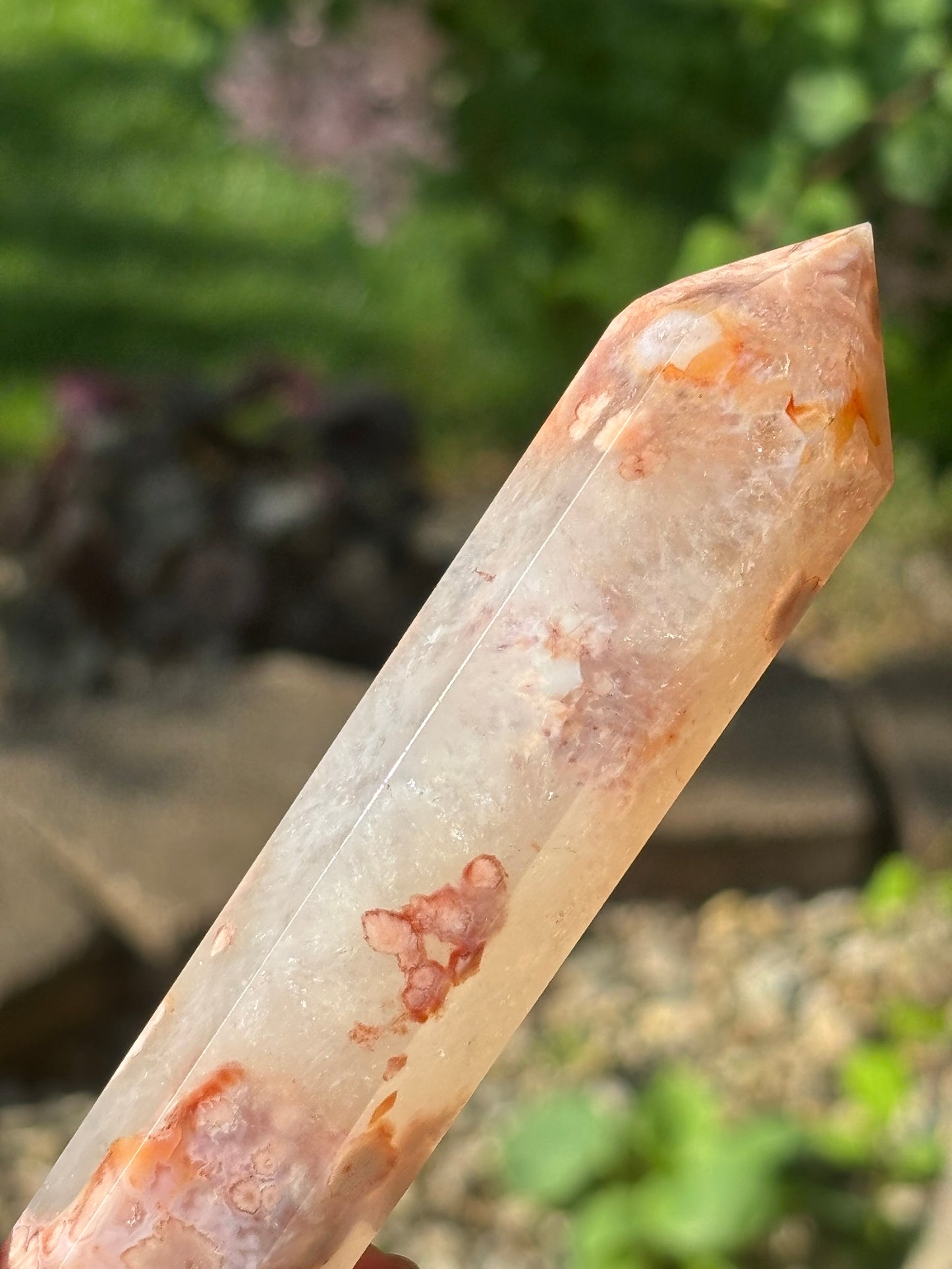 Pink flower Agate Double Point Wand
