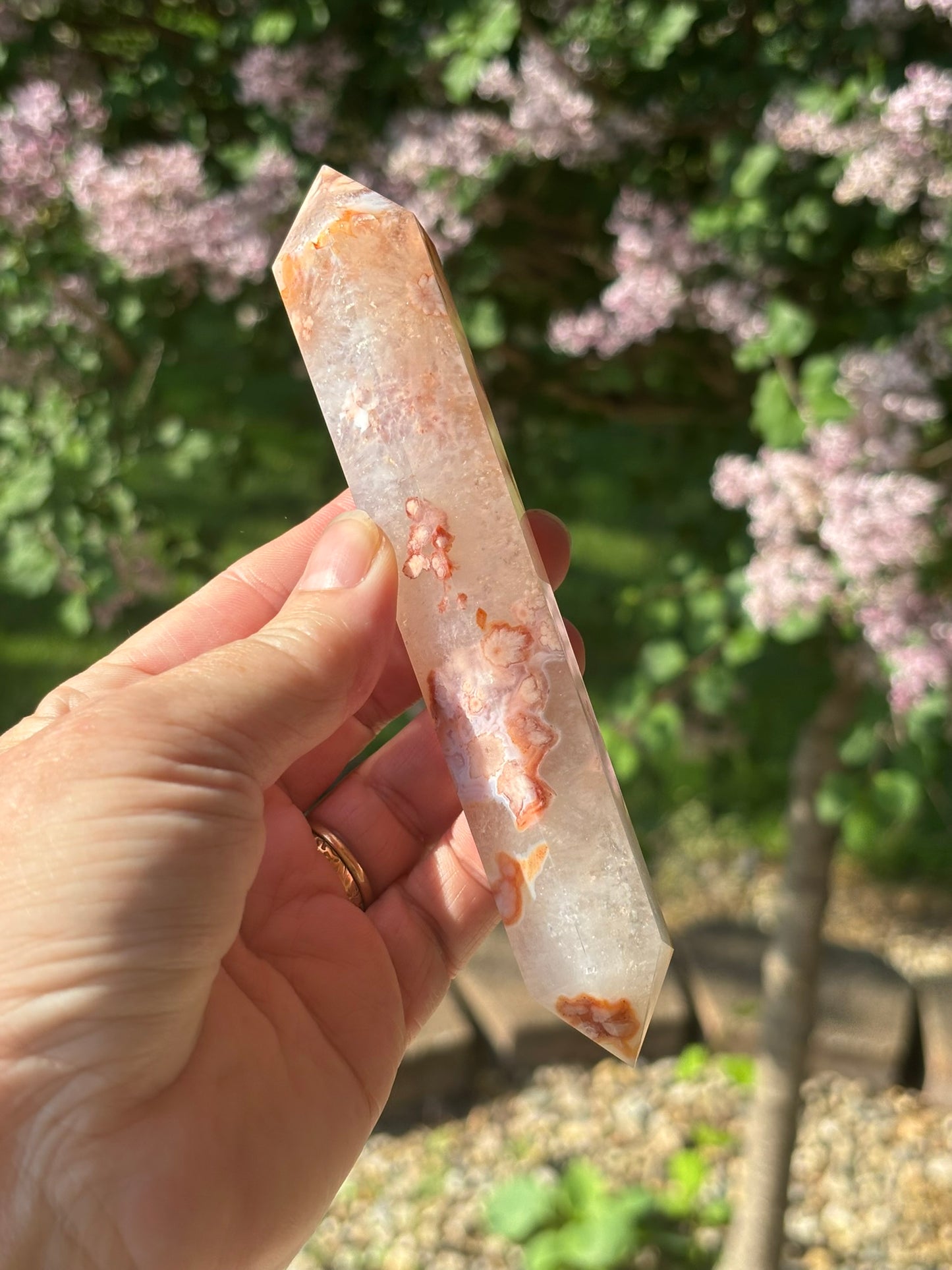 Pink flower Agate Double Point Wand