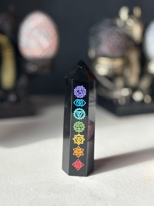 Black Obsidian Tower w. Chakra Emboss