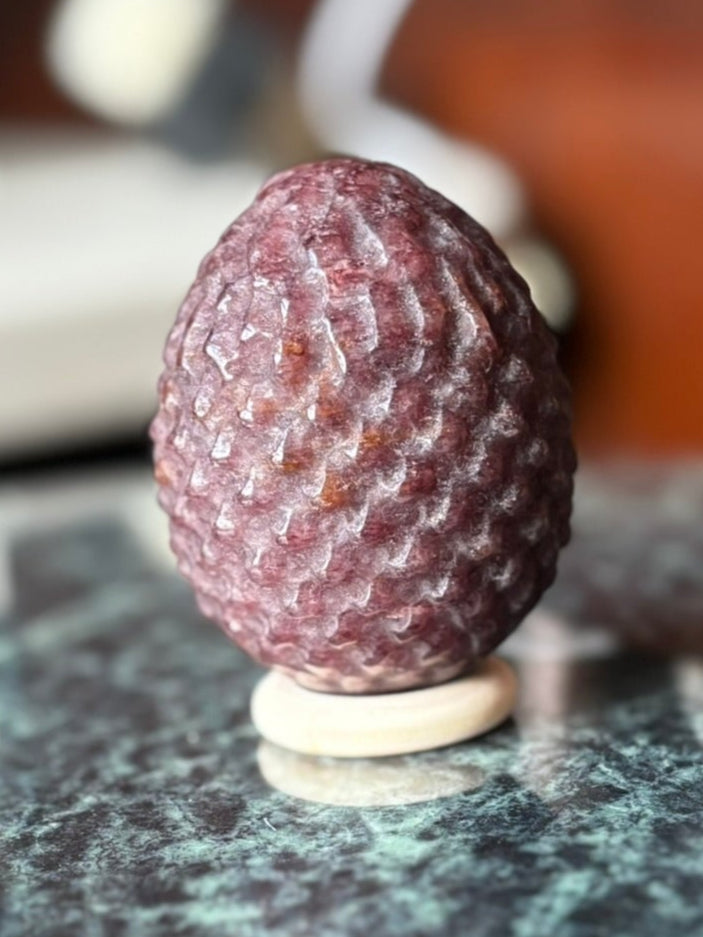 Strawberry Quartz Dragon Egg Carving