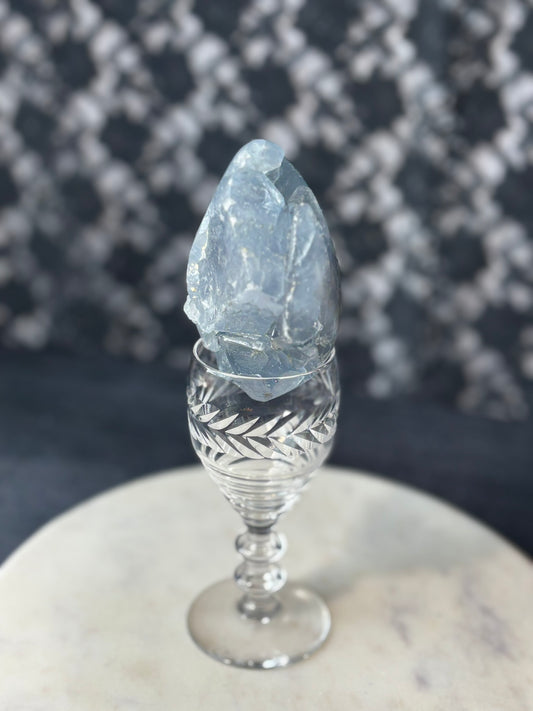Blue Fluorite 1/2 Oval carving1/2 raw crystal