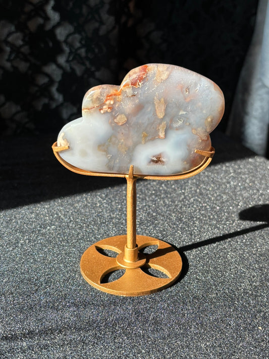 Blue Flower Agate Carved Cloud w/ Stand