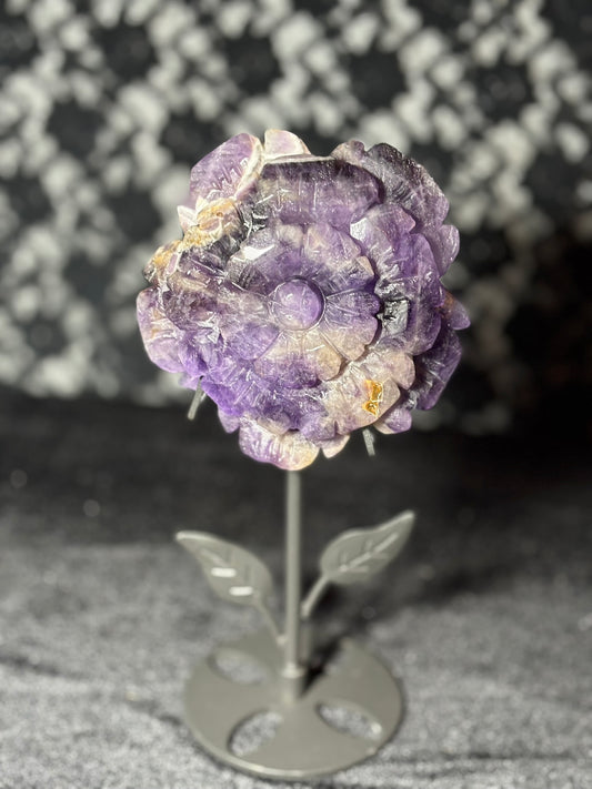 Amethyst Agate Rose Carving w. stand
