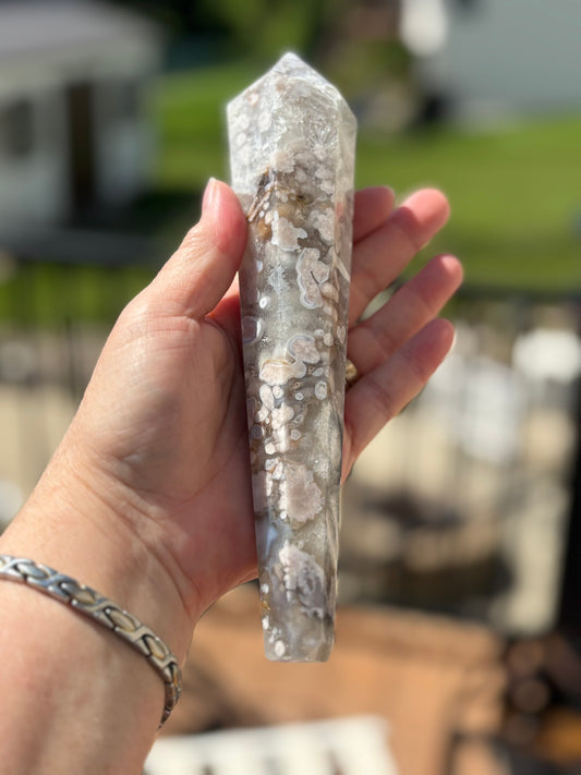 Blue Flower Agate Wand