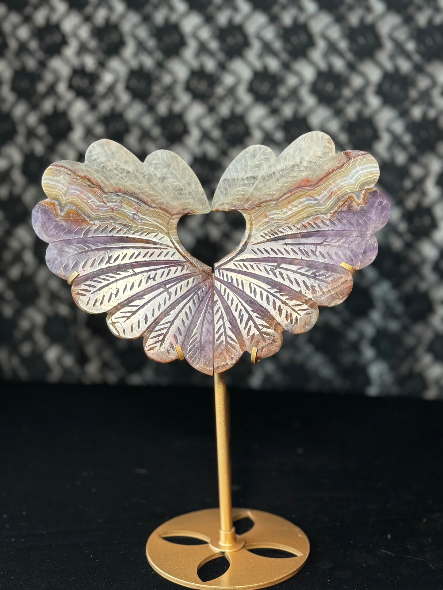 Amethyst Agate Heart Wings