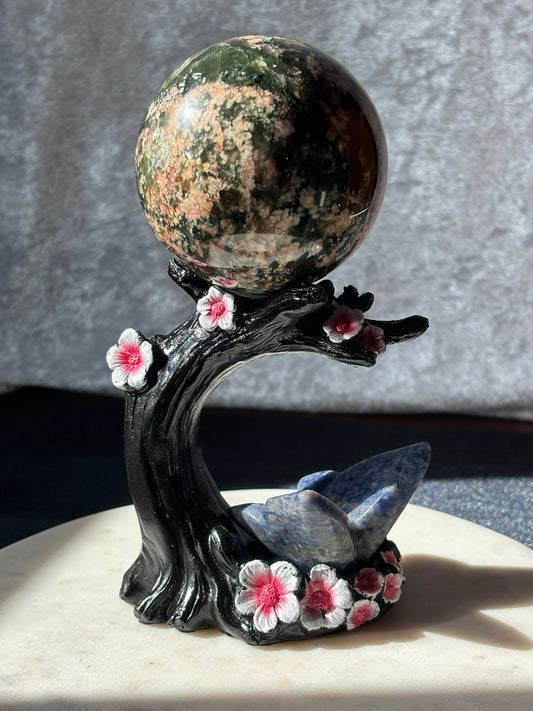 Resin Black Cherry Tree Two Sphere Holder