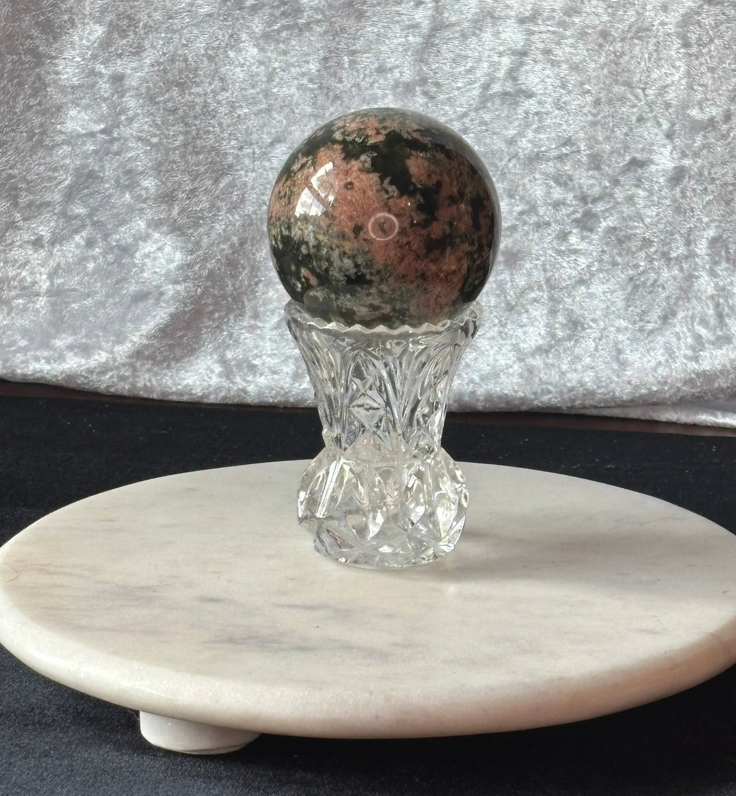 Green Tourmaline with Sunstone Sphere 2.6