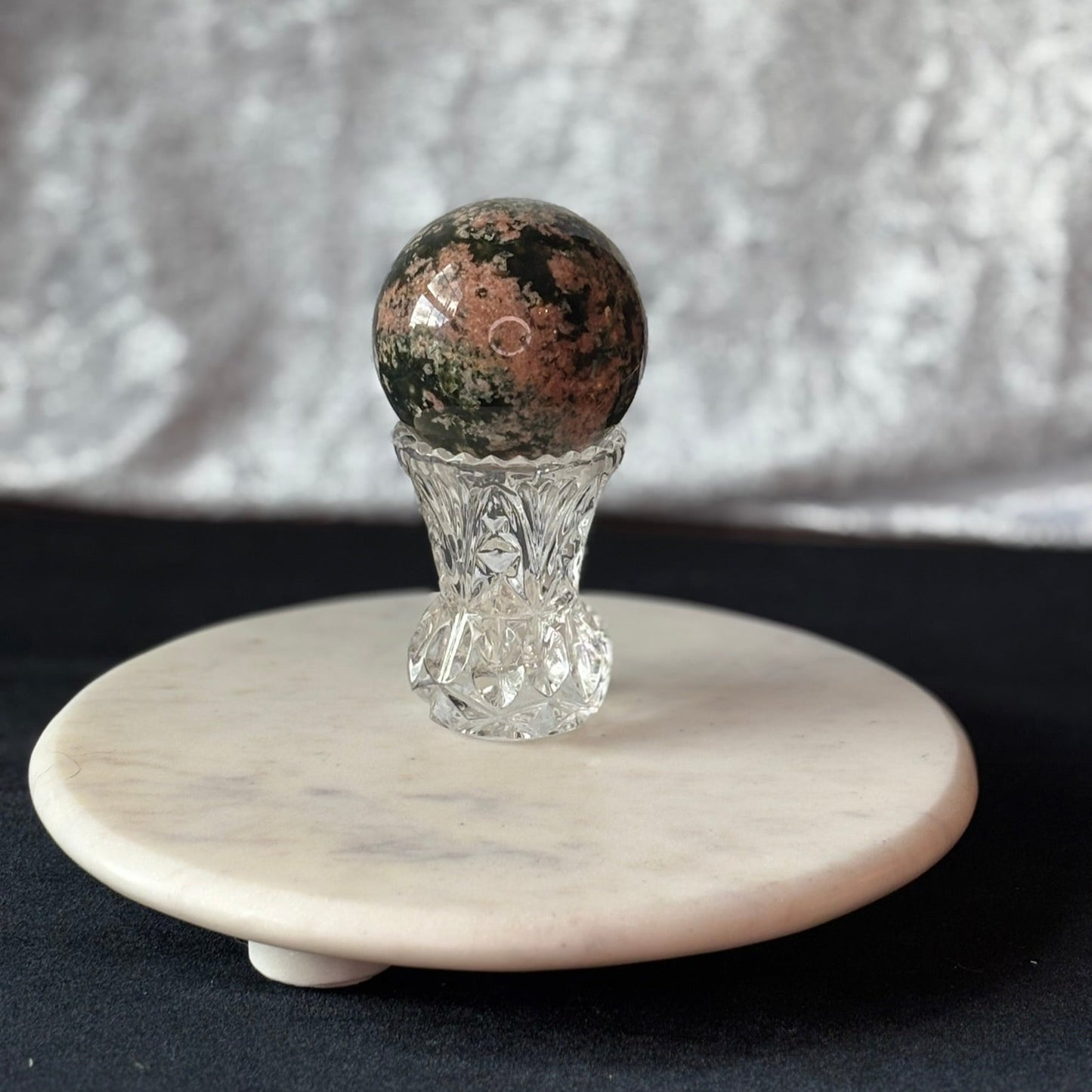 Green Tourmaline with Sunstone Sphere 2.6