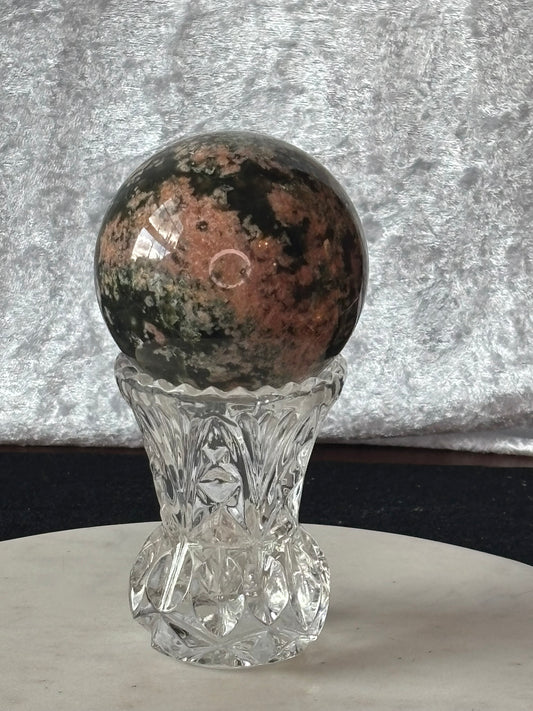 Green Tourmaline with Sunstone Sphere 2.6