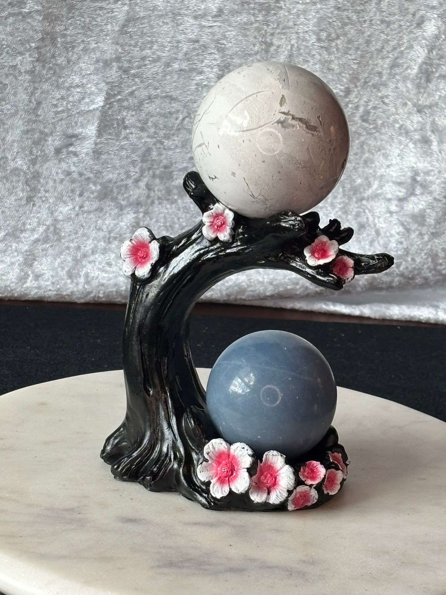 Resin Black Cherry Tree Two Sphere Holder