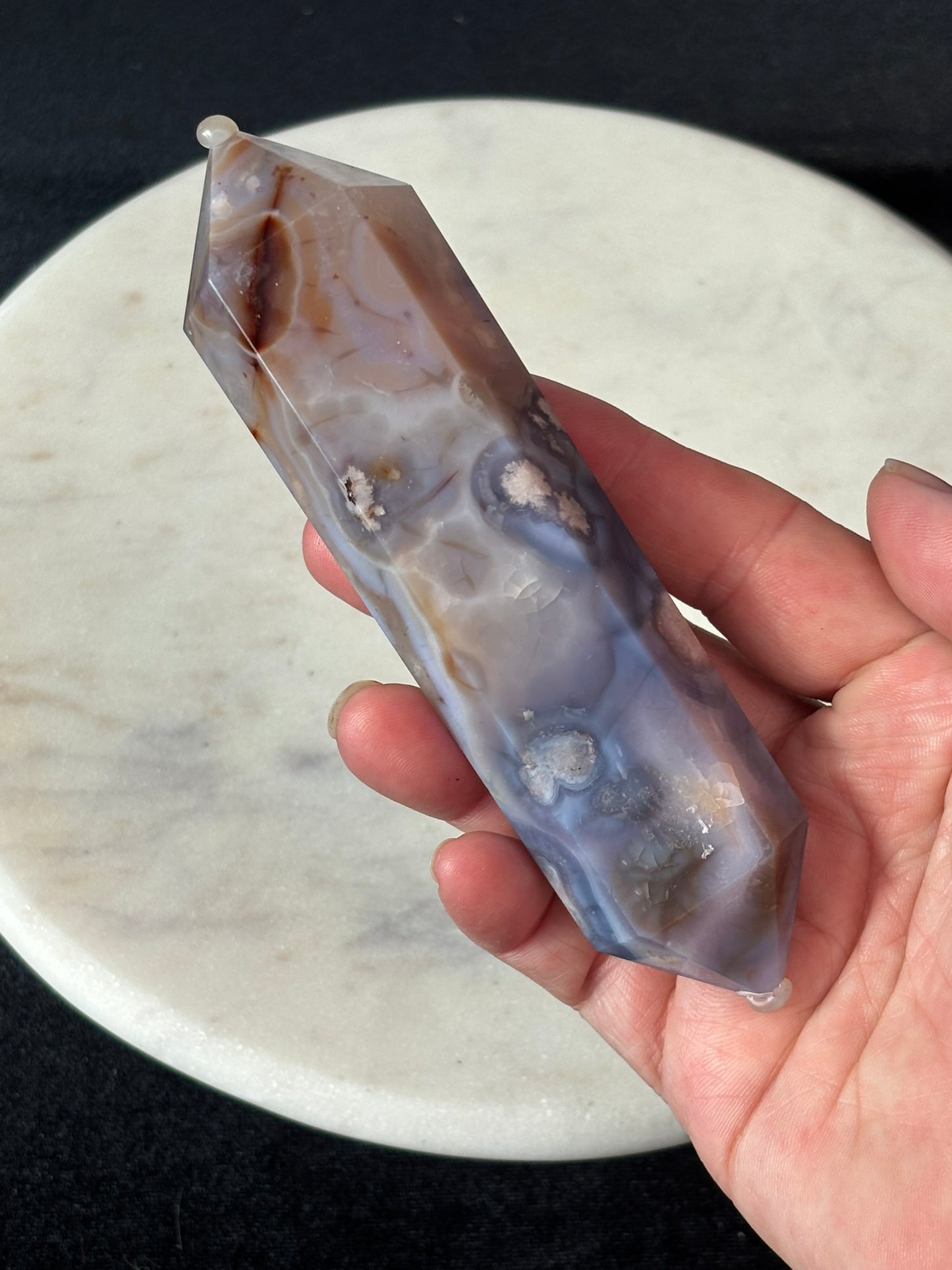 Blue Flower Agate Double Point Want