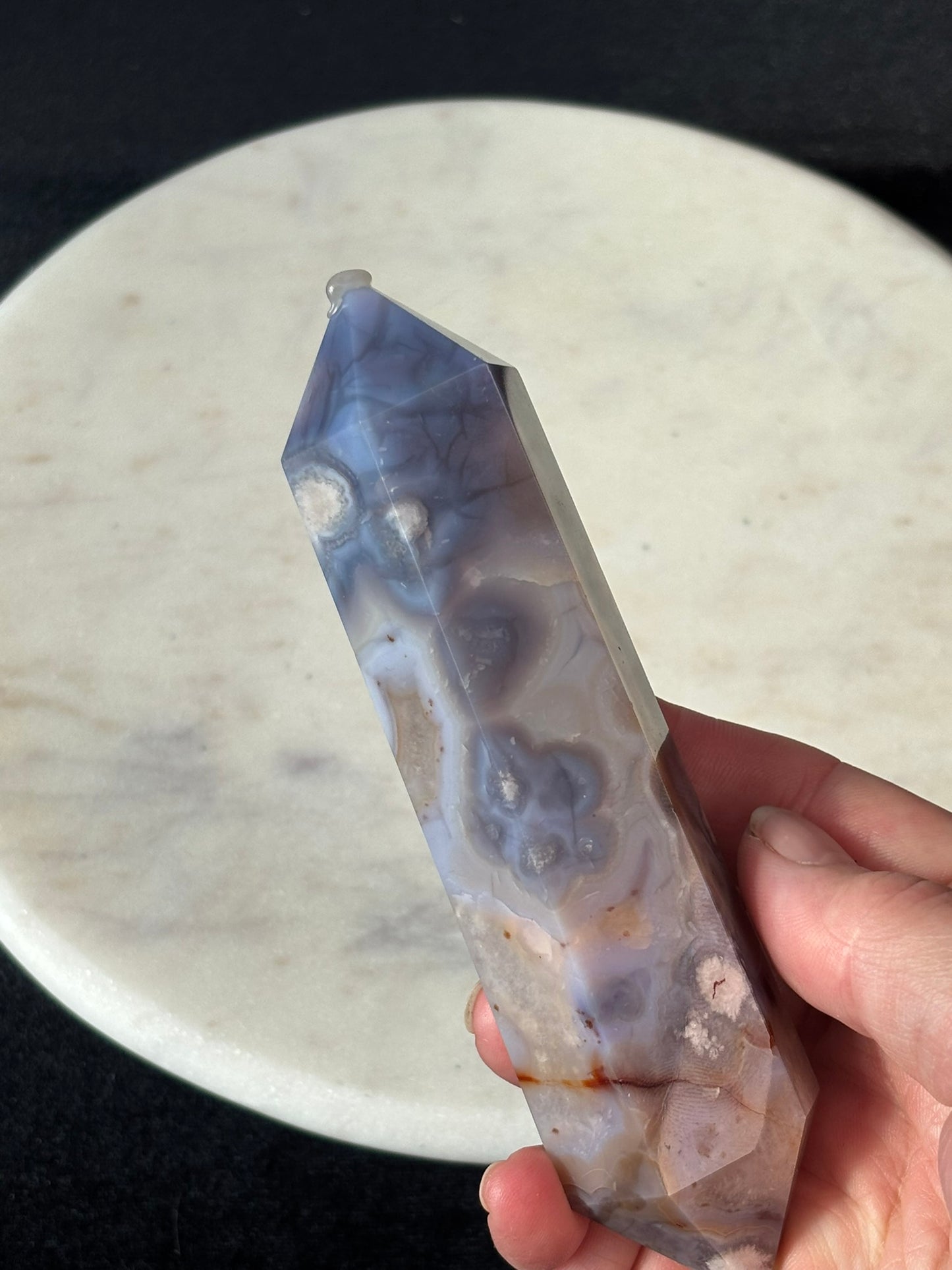 Blue Flower Agate Double Point Want