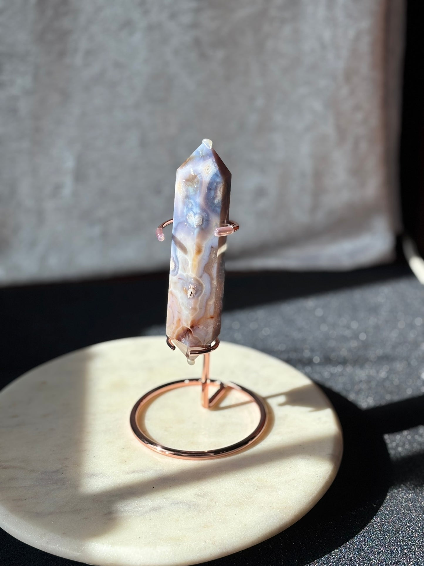 Blue Flower Agate Double Point Want