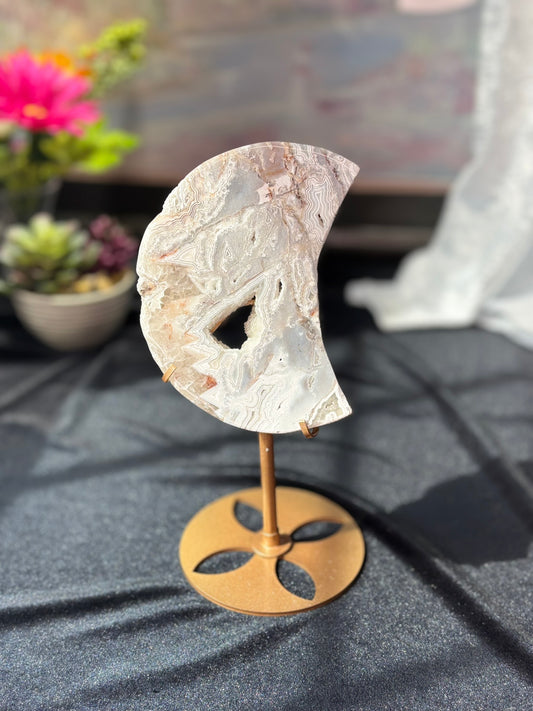 White Mexican  Agate Moon