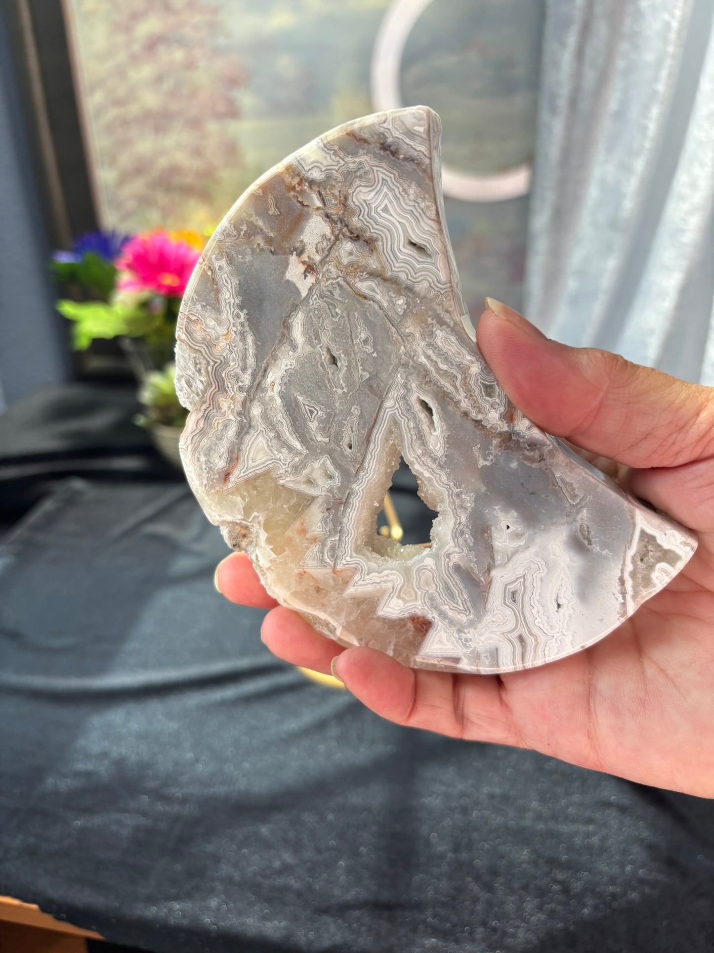 White Mexican  Agate Moon