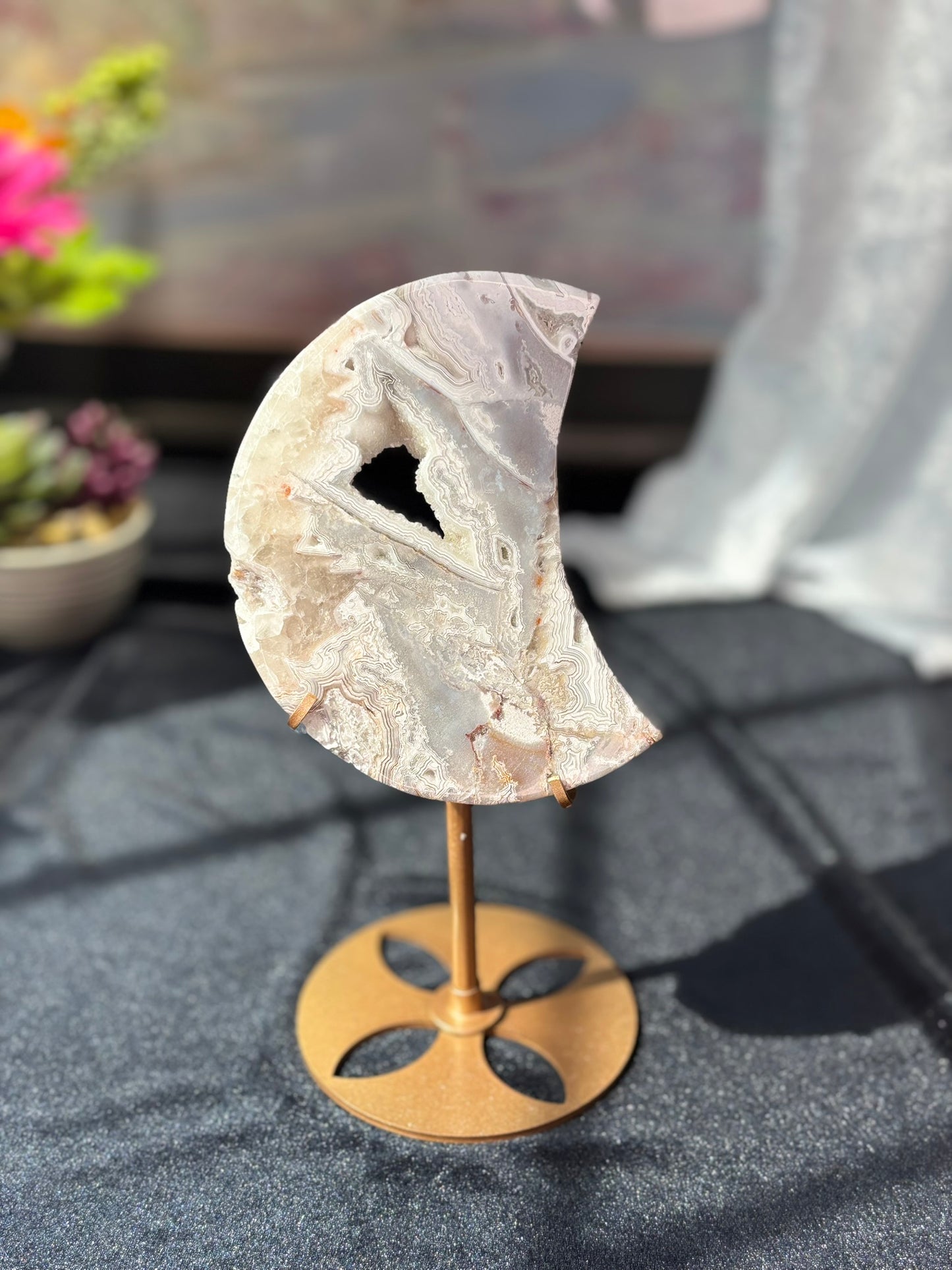 White Mexican  Agate Moon