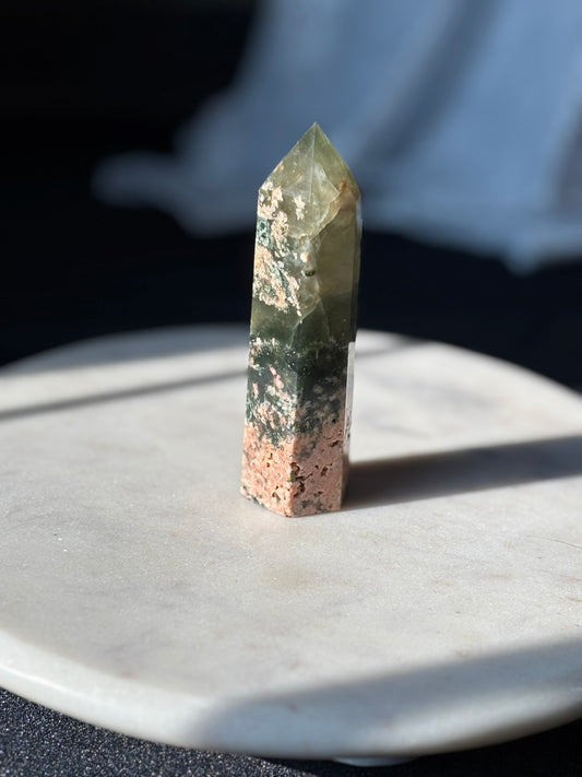 Green Tourmaline with Sunstone Tower