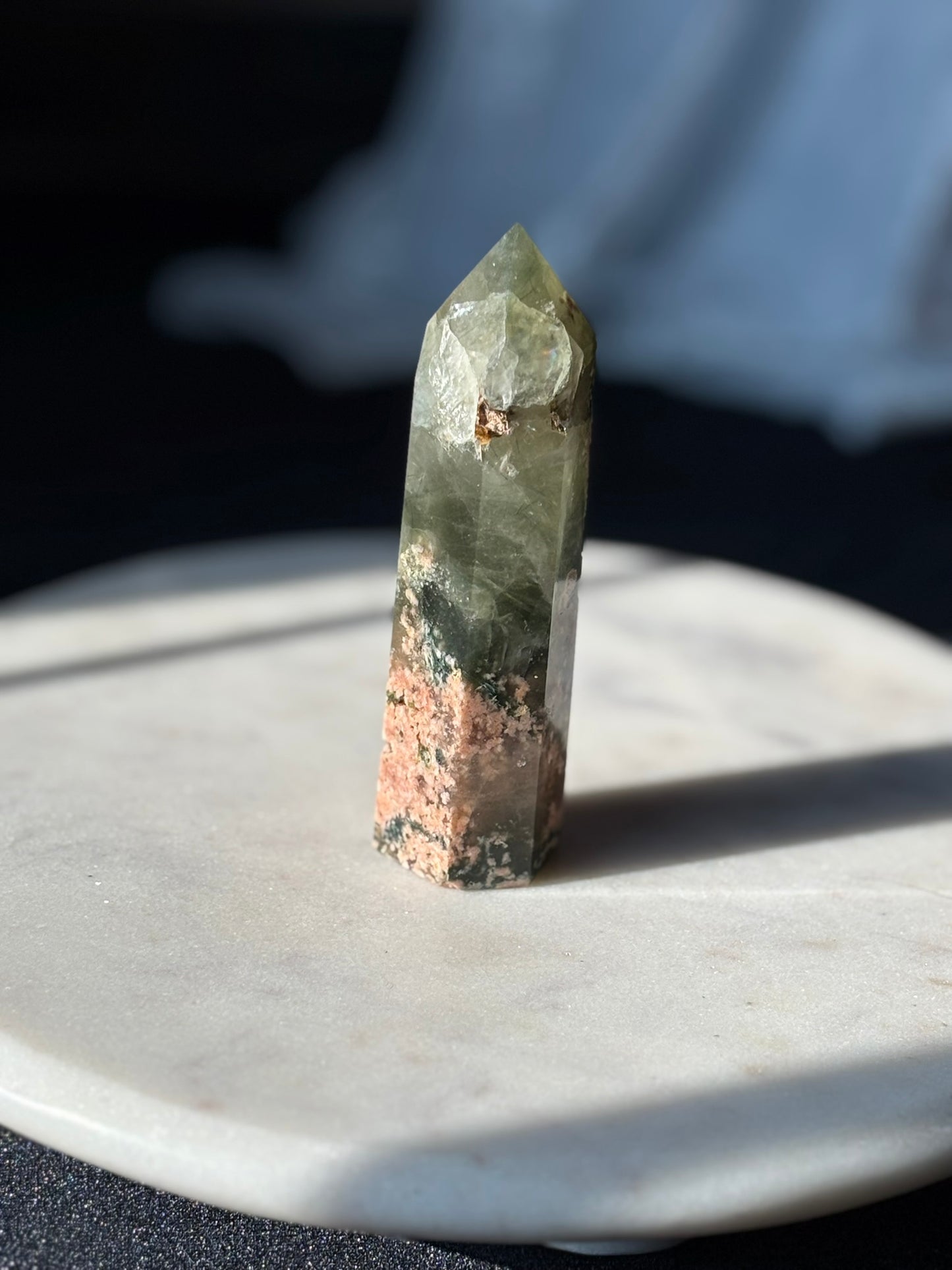 Green Tourmaline with Sunstone Tower