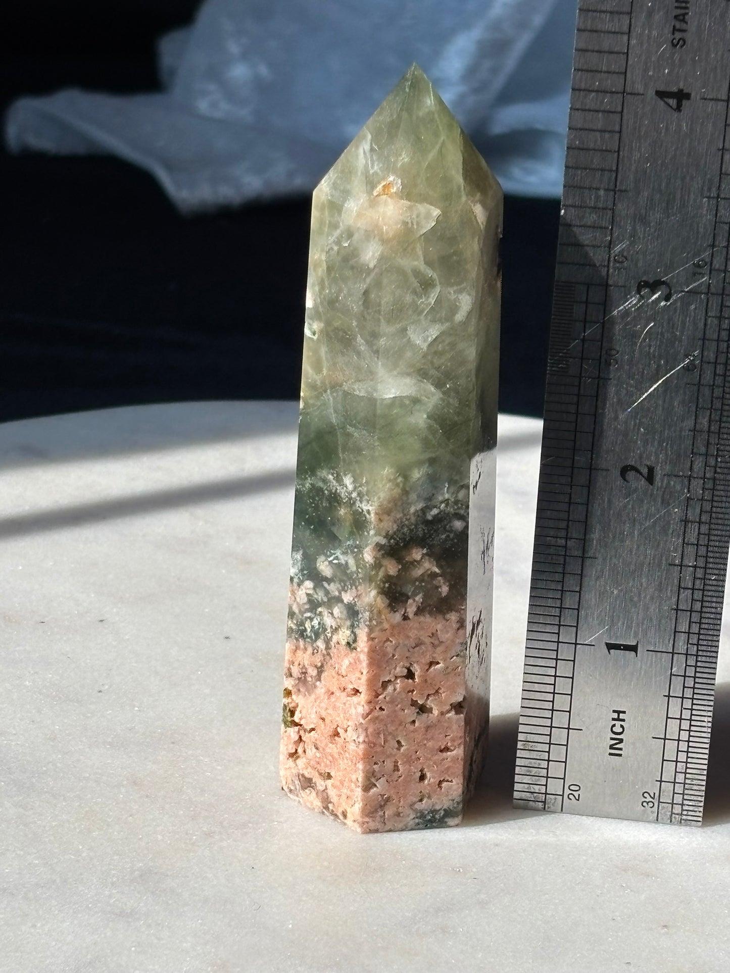 Green Tourmaline with Sunstone Tower