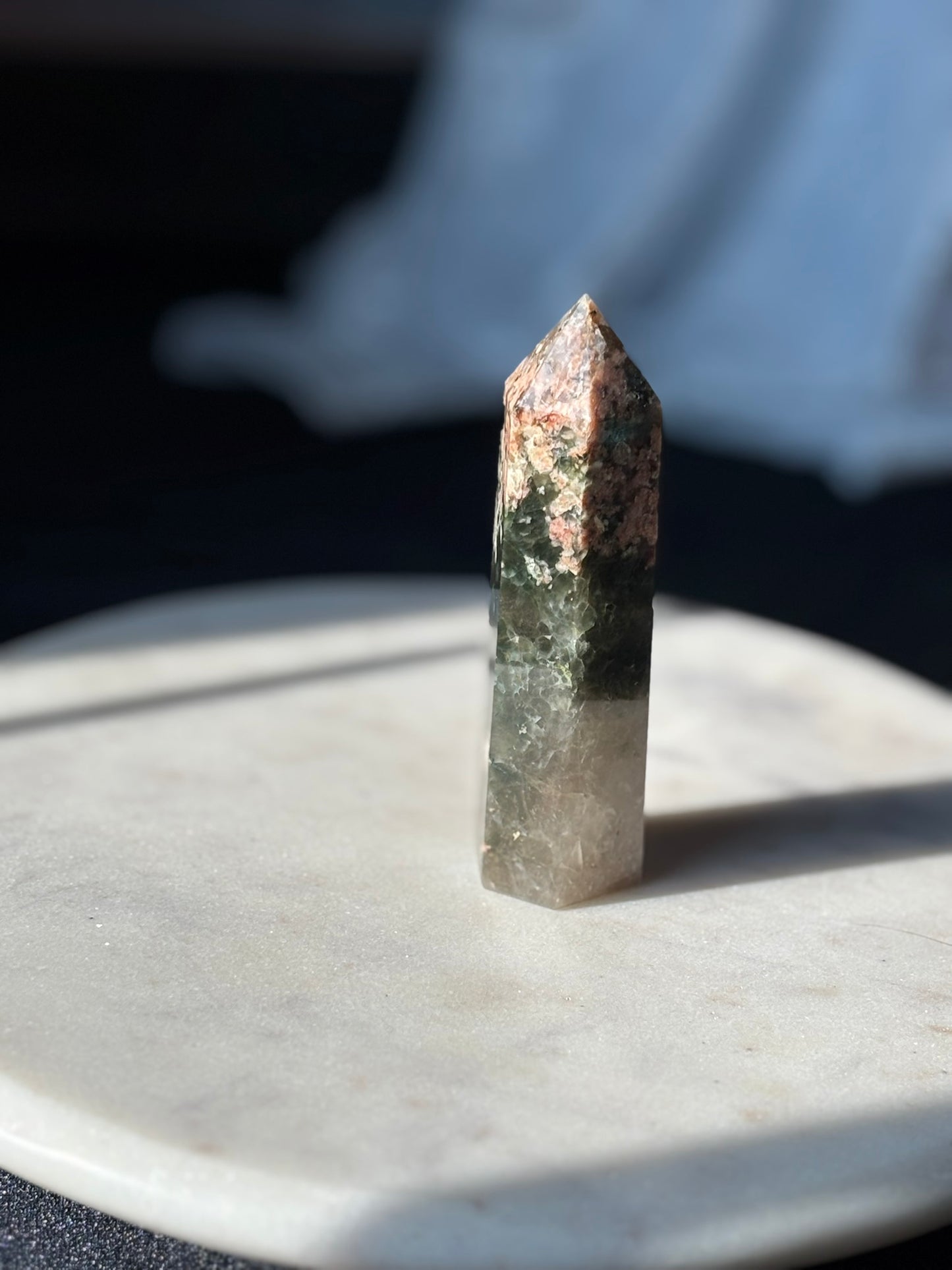 Green Tourmaline with Sunstone Tower