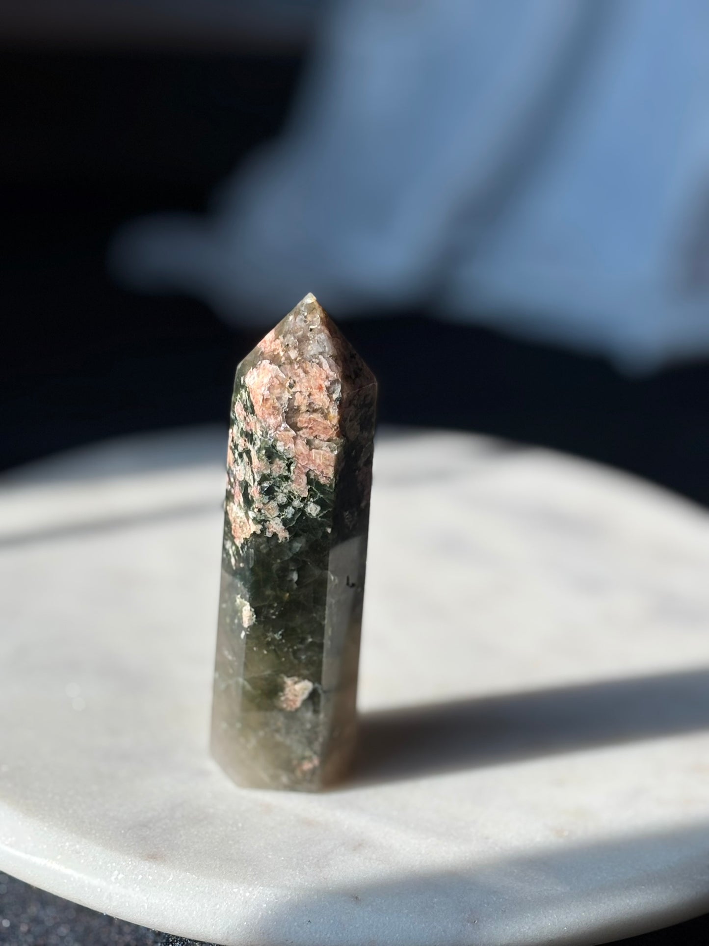 Green Tourmaline with Sunstone Tower