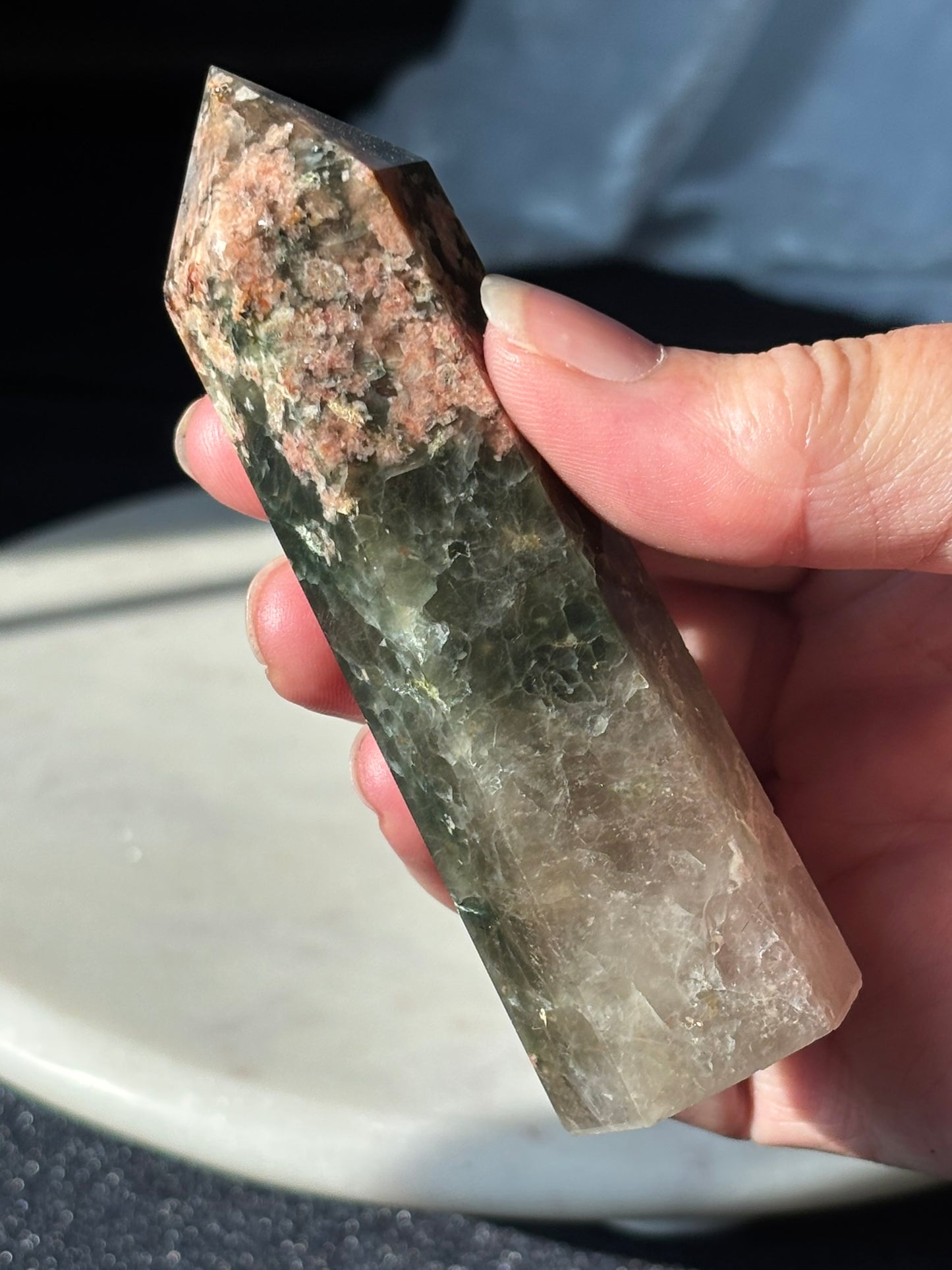 Green Tourmaline with Sunstone Tower