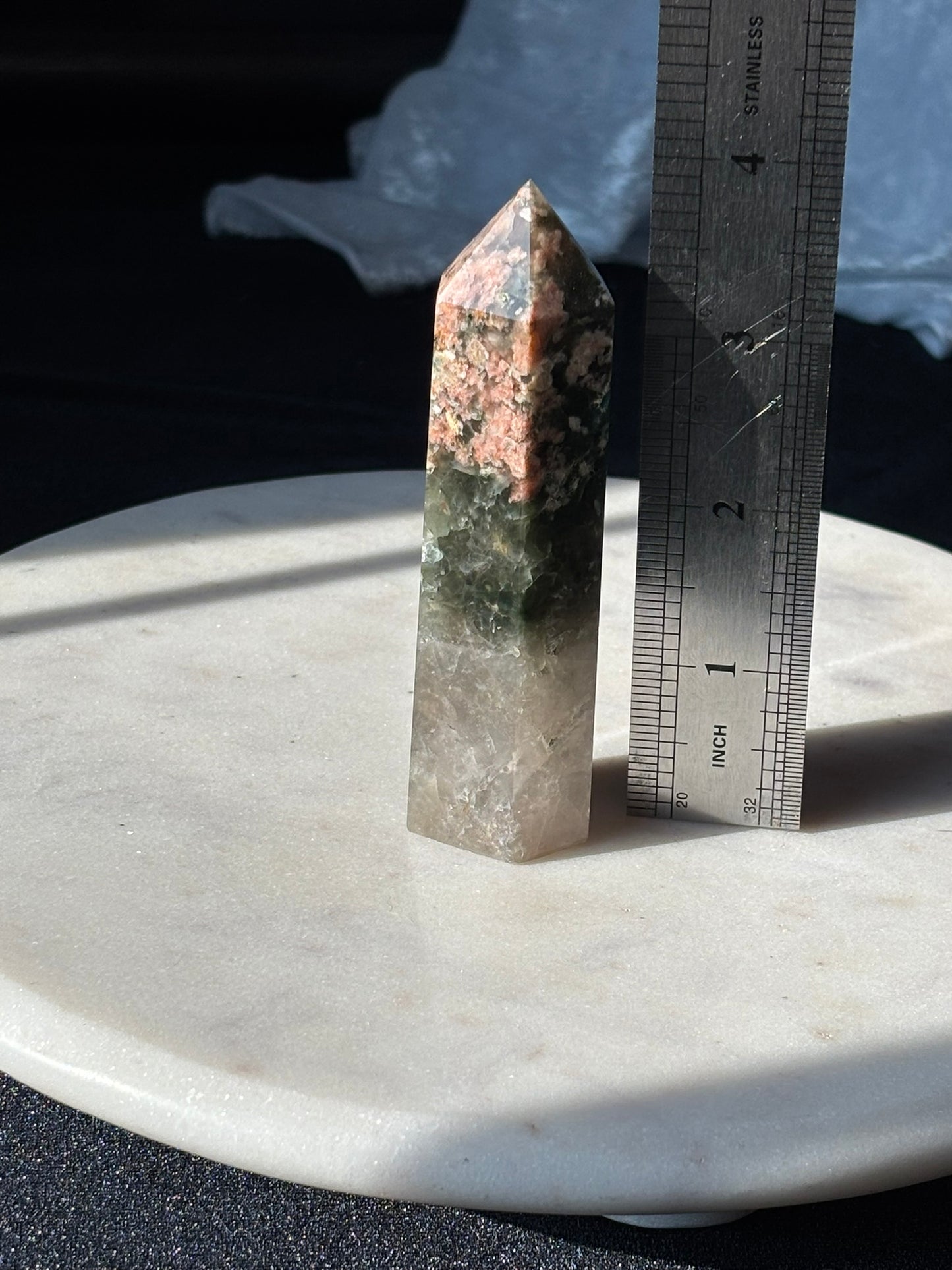 Green Tourmaline with Sunstone Tower