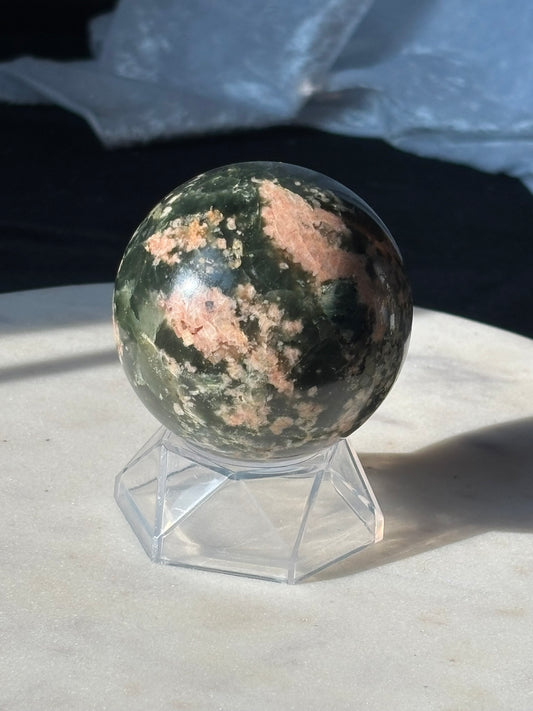 Green Tourmaline with Sunstone Sphere 2.2