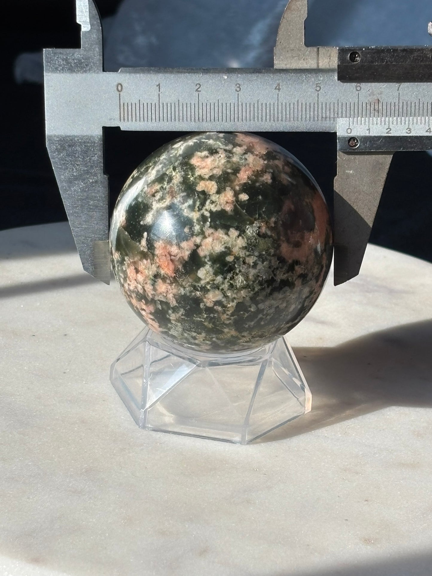 Green Tourmaline with Sunstone Sphere 2.2