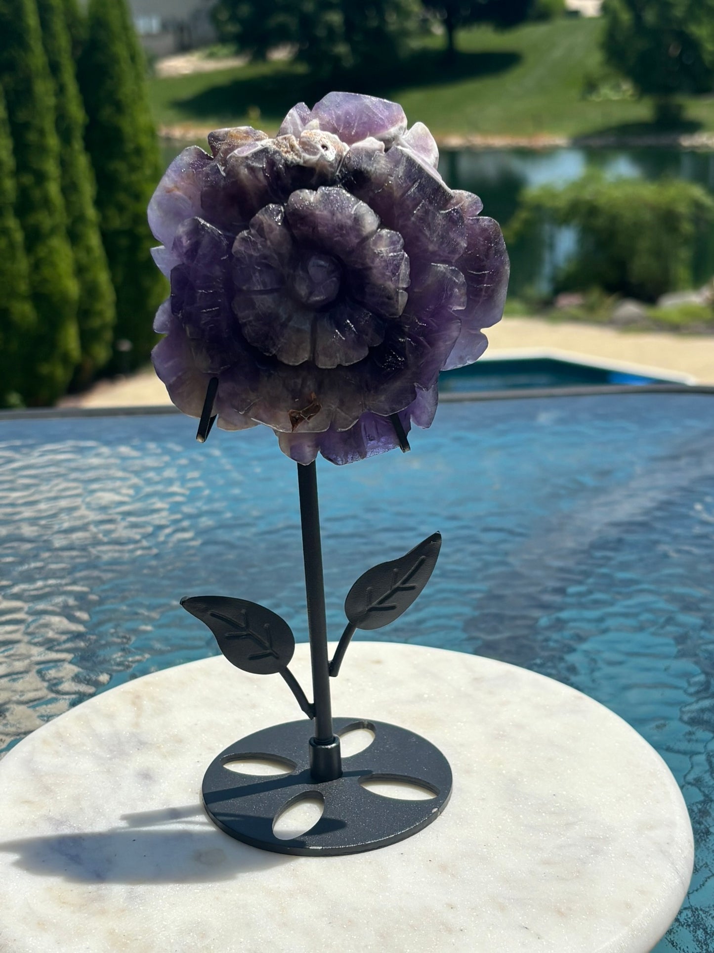 Amethyst Agate Rose Carving w. stand