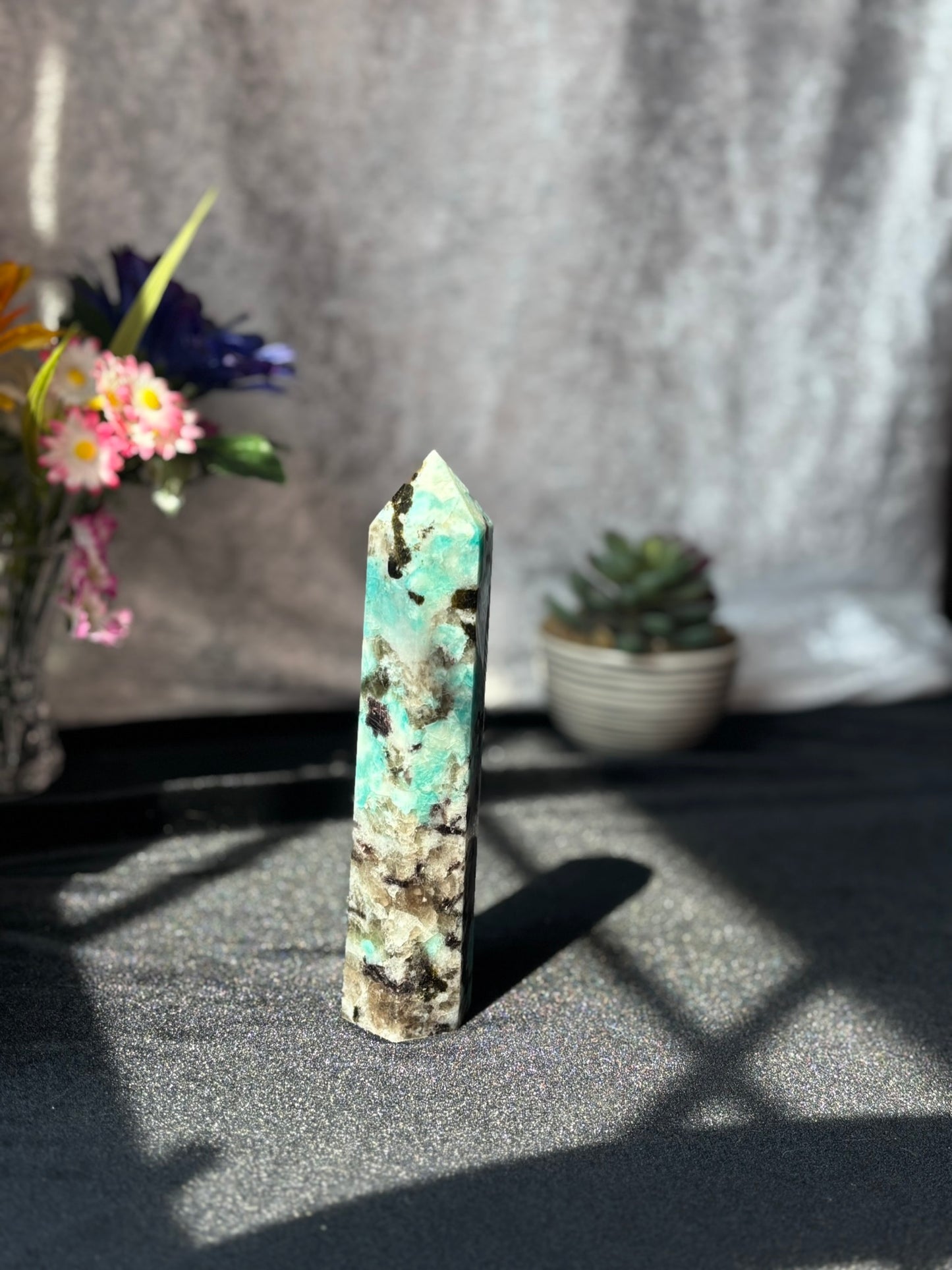 Amazonite w/ Smokey Quartz Tower