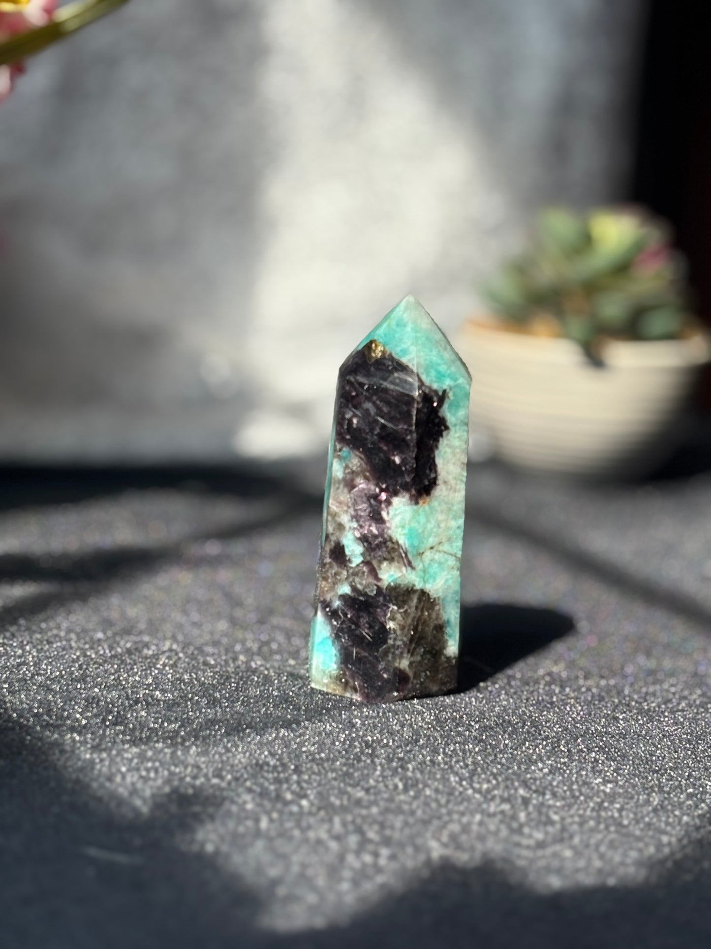 Amazonite w/ Smokey Quartz Tower
