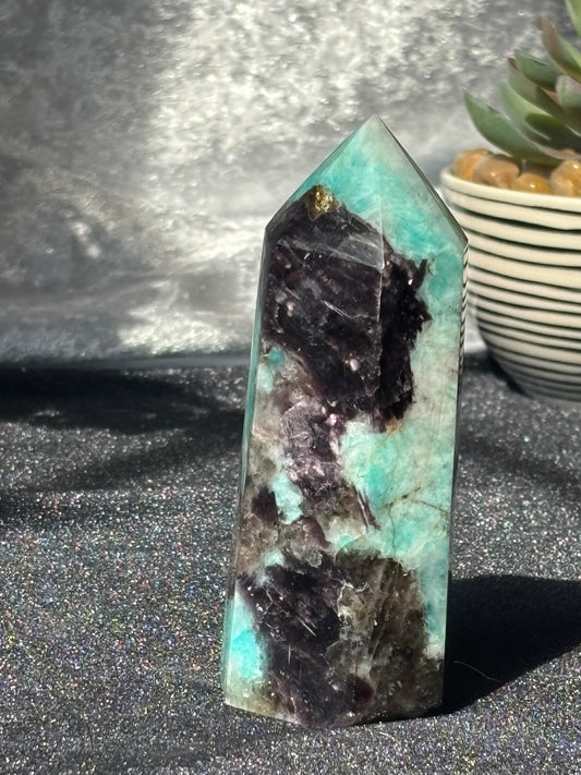 Amazonite w/ Smokey Quartz Tower