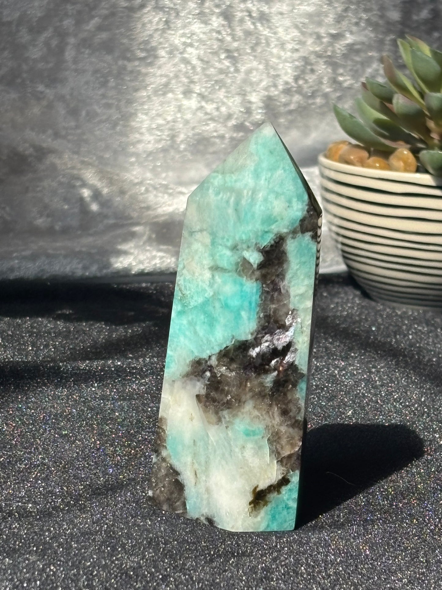 Amazonite w/ Smokey Quartz Tower
