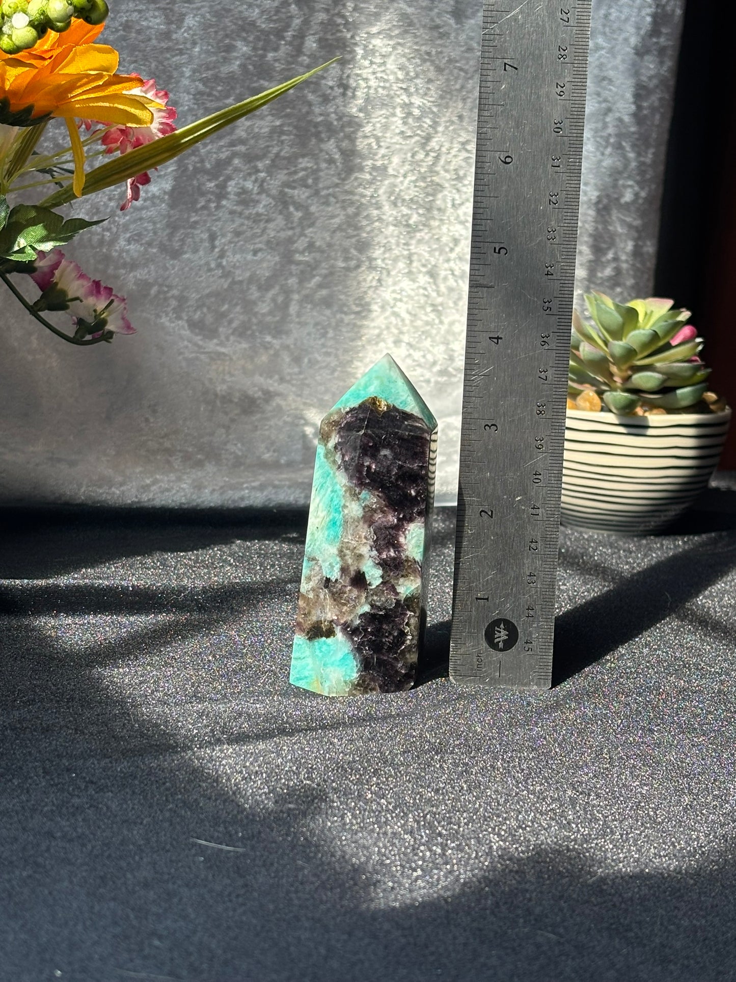 Amazonite w/ Smokey Quartz Tower